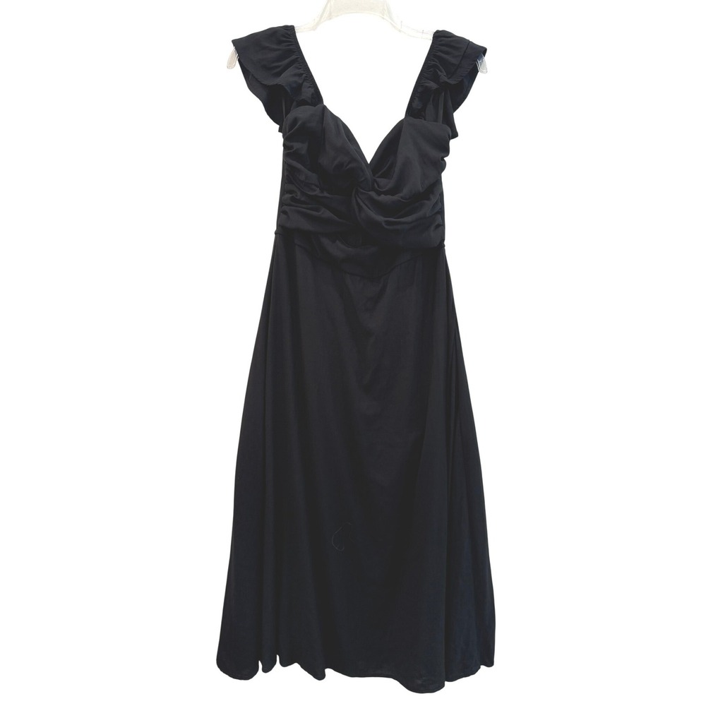 Trixxi Black Twisted Bust Ruffle Sleeve Midi Dress Smocked Back